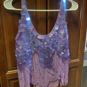 Oleg Cassini Purple Pink Sequin Sleeveless Tank Top